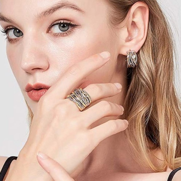 NEW Cross Cable Band Chunky Ring Gold & Silver Mixed Metals - Picture 2 of 7